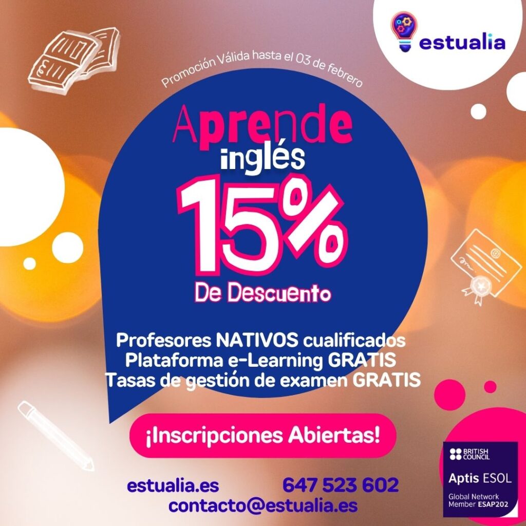 Promoción curso inglés 15% descuento Estualia