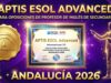 Certificado Aptis ESOL Advanced junto al sello de la Junta de Andalucía, válido para las oposiciones de profesor de inglés de secundaria 2026.